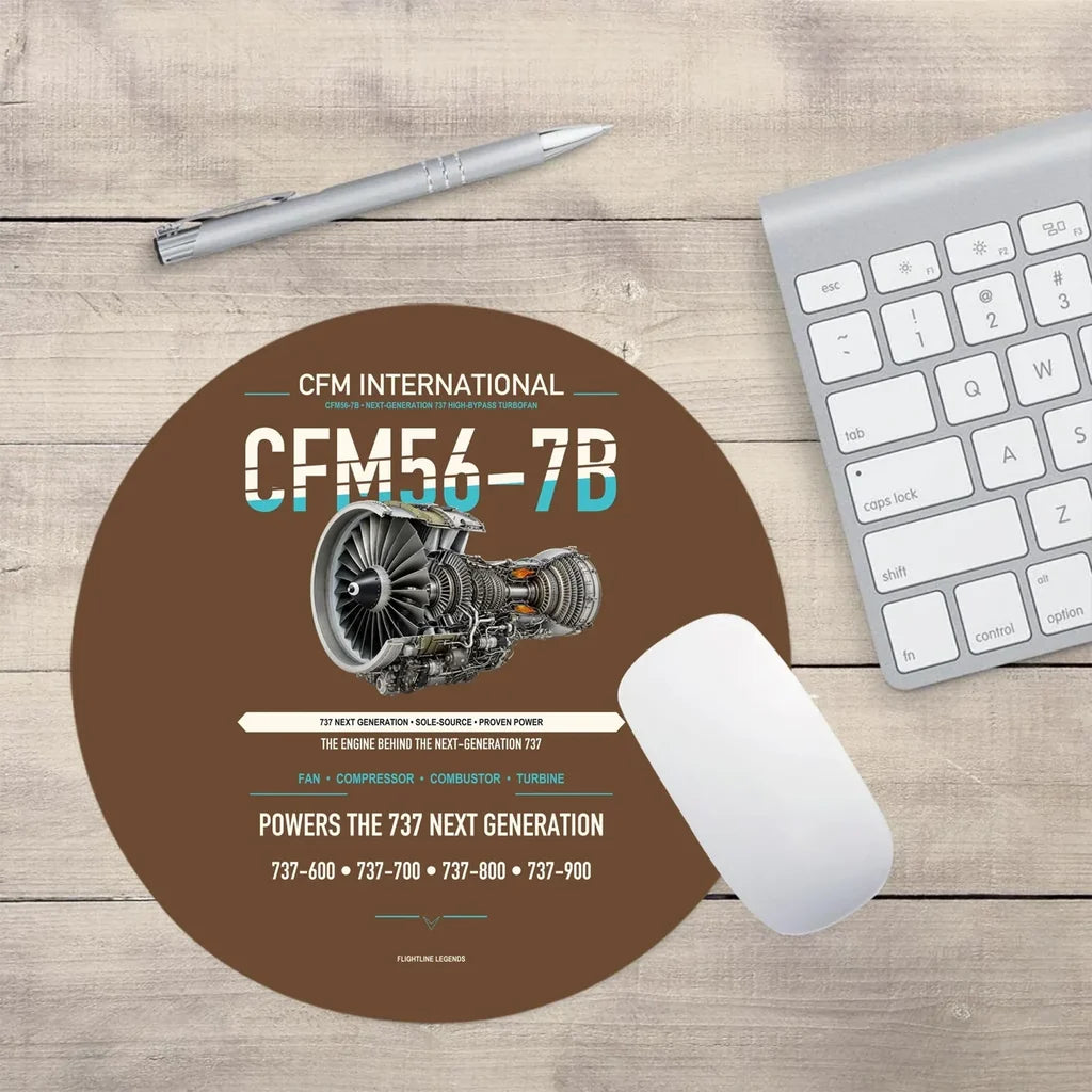 CFM56-7B design on brown round mouse pad