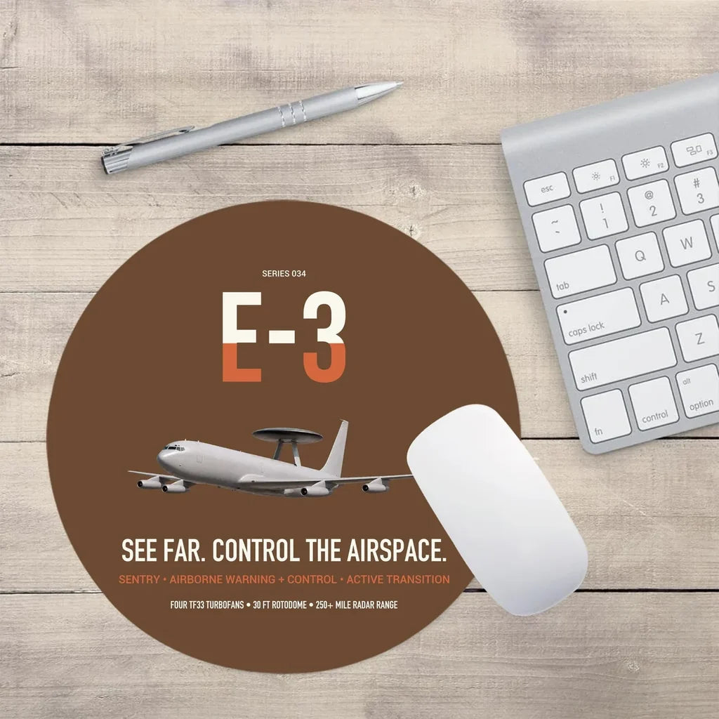 E-3 Sentry AWACS design on brown round mouse pad