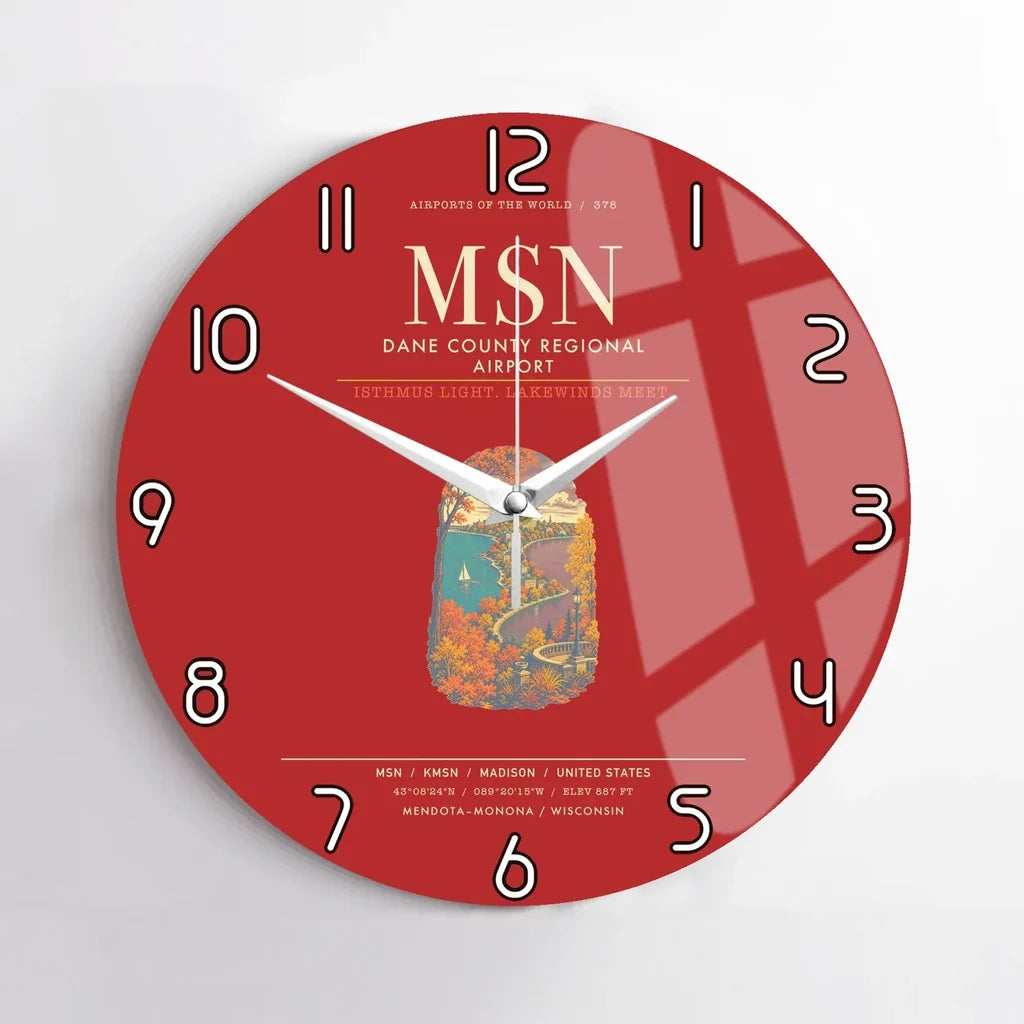 Dane County Regional Airport Madison MSN Wall-Clock No-Frame - Red