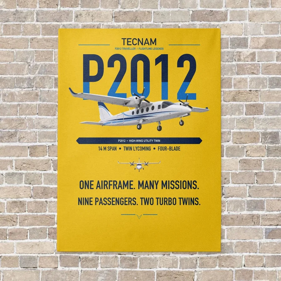 Tecnam P2012 Traveller vertical canvas print - no frame - yellow background