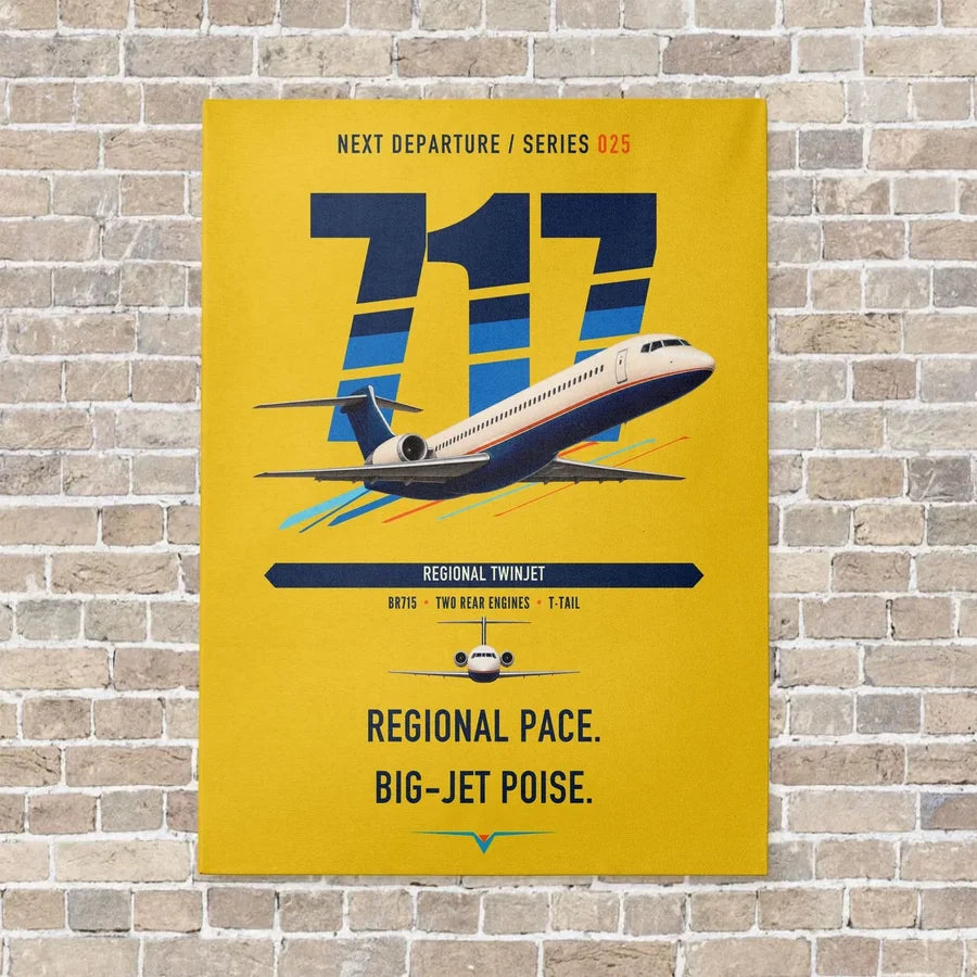 Boeing 717-200 vertical canvas print - no frame - yellow background