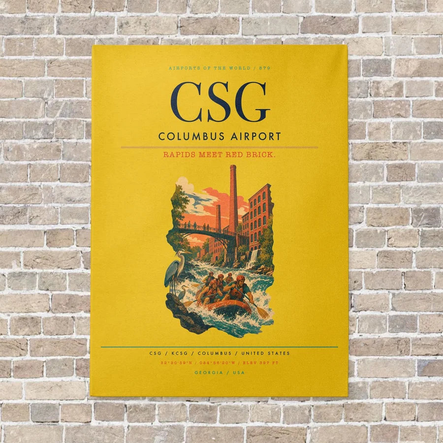Columbus Airport CSG vertical canvas print - no frame - yellow background