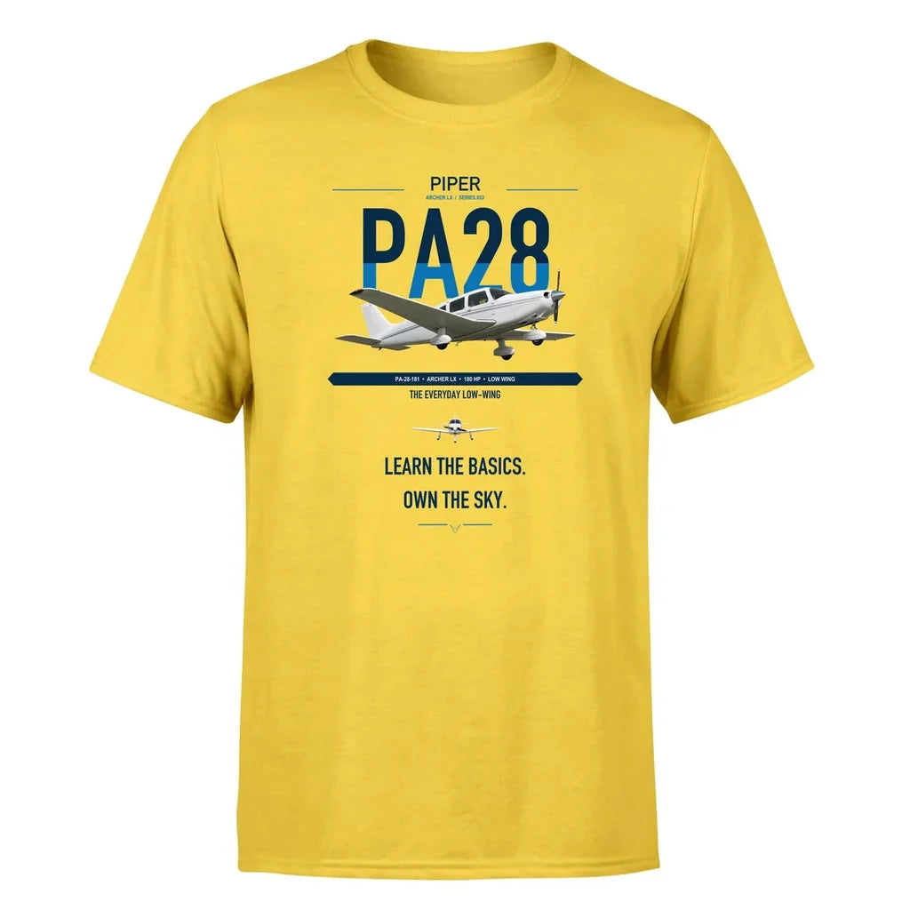 Piper PA-28-181 Archer LX design on yellow t-shirt, single-side print
