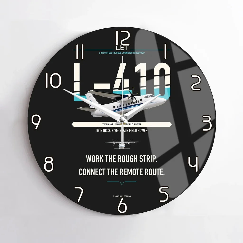 LET L-410 UVP-E20 design on black no frame wall clock