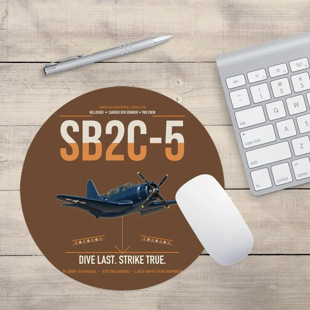 SB2C-5 Helldiver design on brown round mouse pad