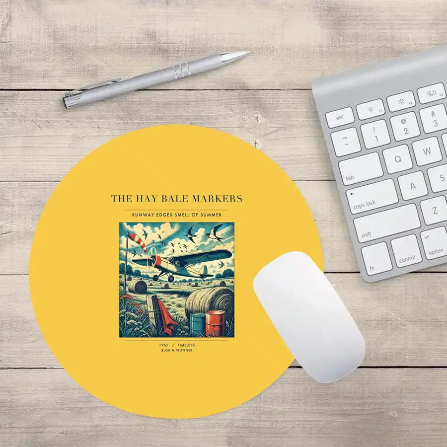 VINTAGE G4387 - The Hay Bale Markers - Designed Mouse Pads design on yellow round