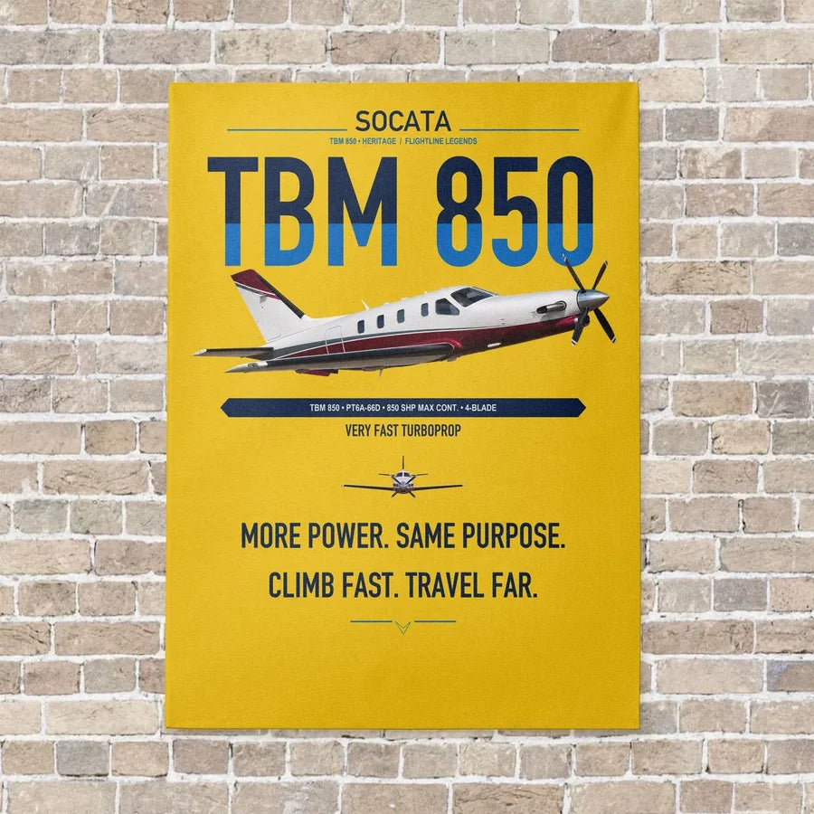 Socata TBM 850 vertical canvas print - no frame - yellow background