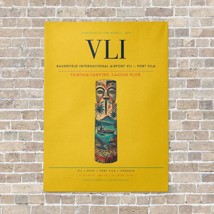 Bauerfield International Airport VLI — Port Vila vertical canvas print - no frame - yellow background