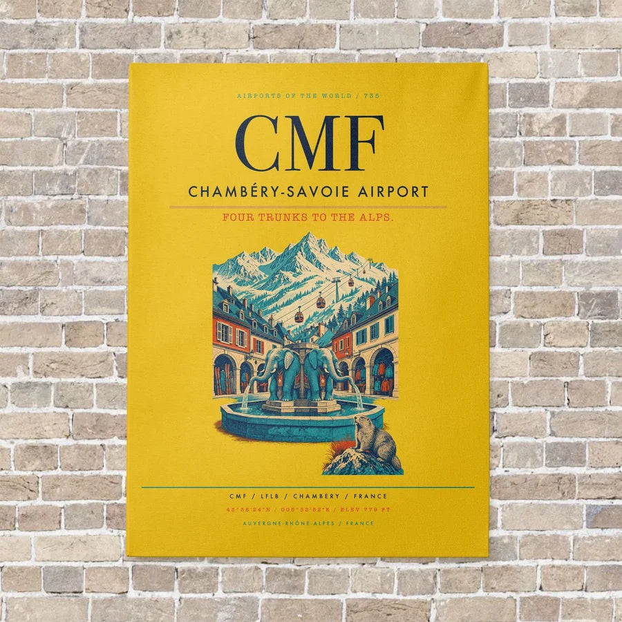 Chambéry-Savoie Airport CMF vertical canvas print - no frame - yellow background