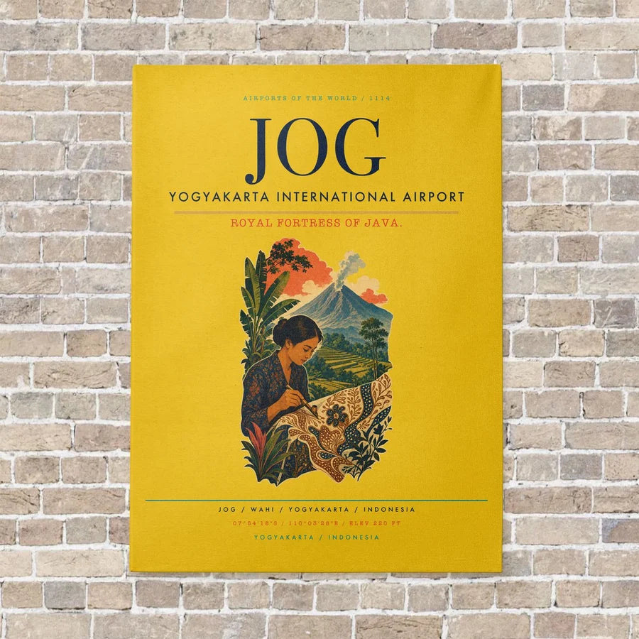 Yogyakarta International Airport JOG vertical canvas print - no frame - yellow background