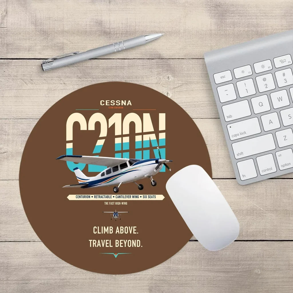 Cessna T210N Centurion design on brown round mouse pad