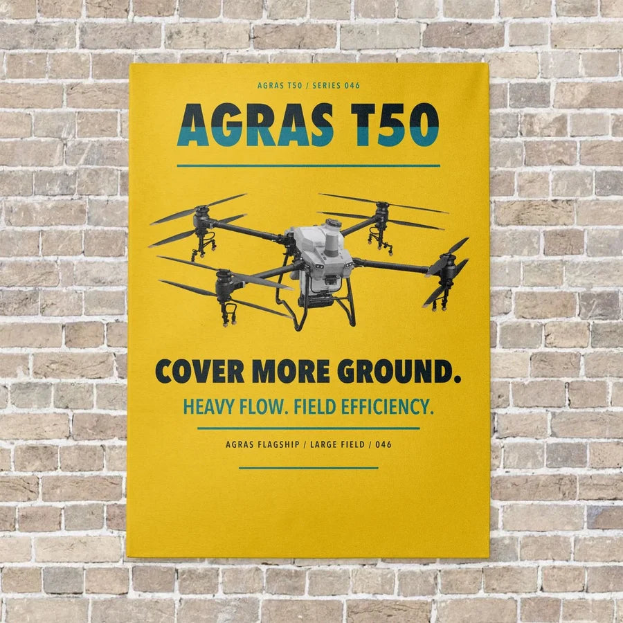 DJI Agras T50 vertical canvas print - no frame - yellow background