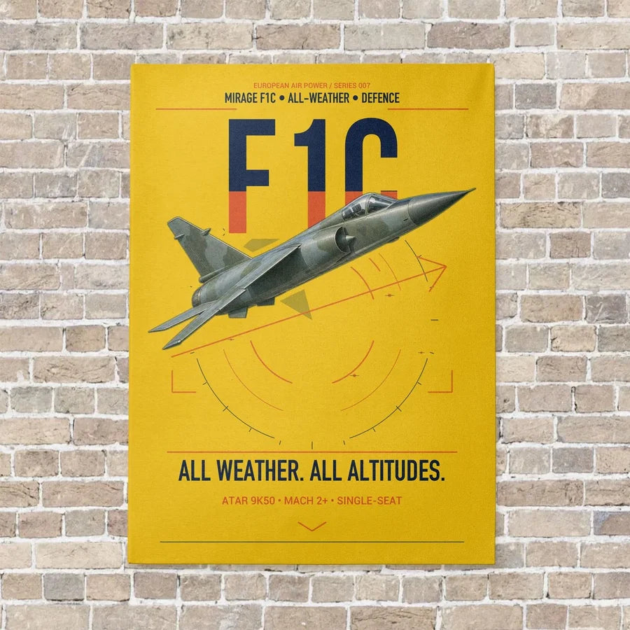 Dassault Mirage F1C vertical canvas print - no frame - yellow background
