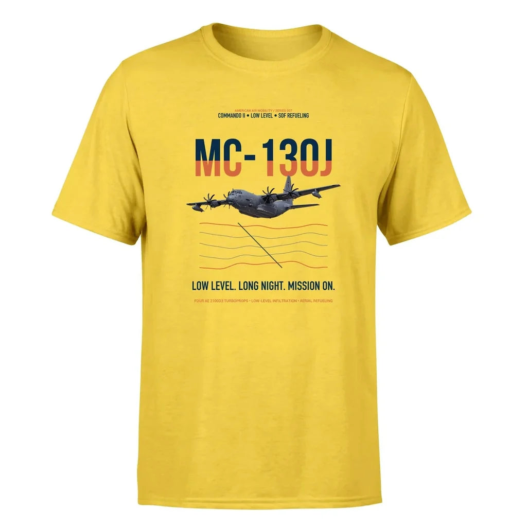 MC-130J COMMANDO II design on yellow double-side t-shirt, single-side print