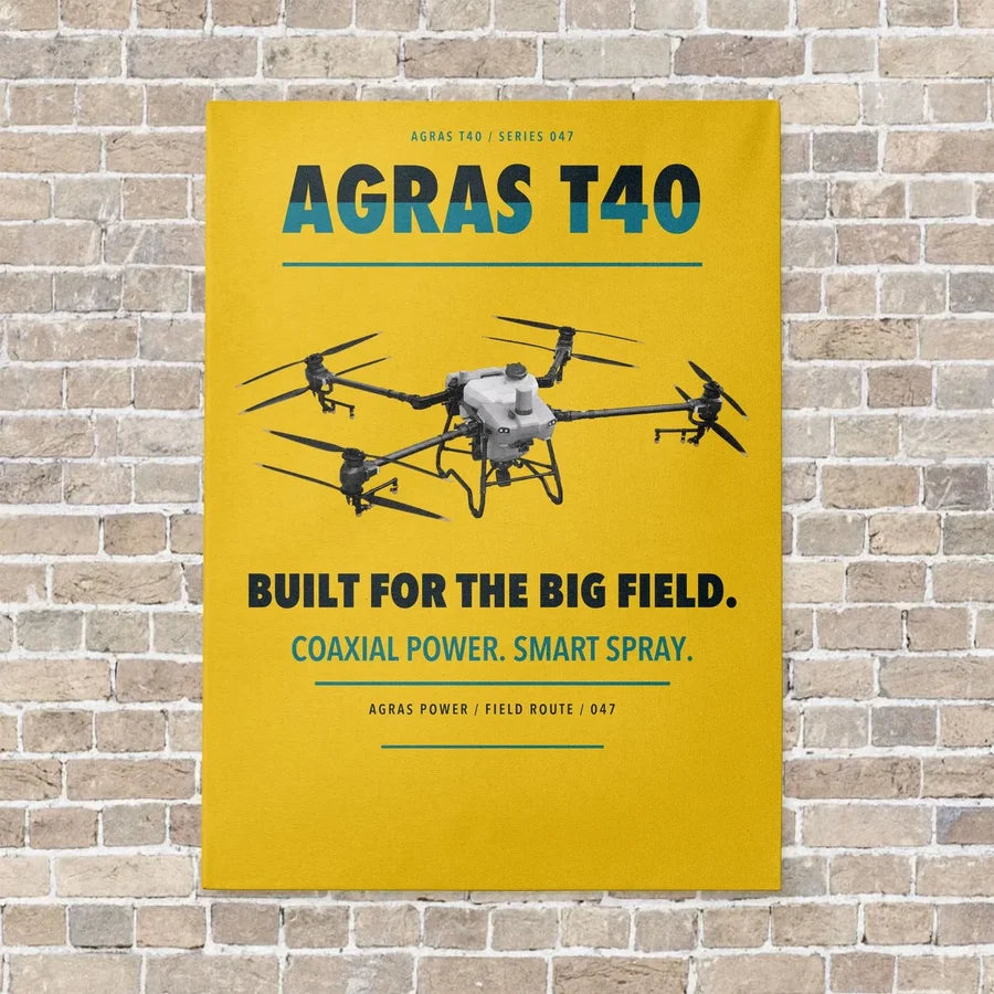 DJI Agras T40 vertical canvas print - no frame - yellow background
