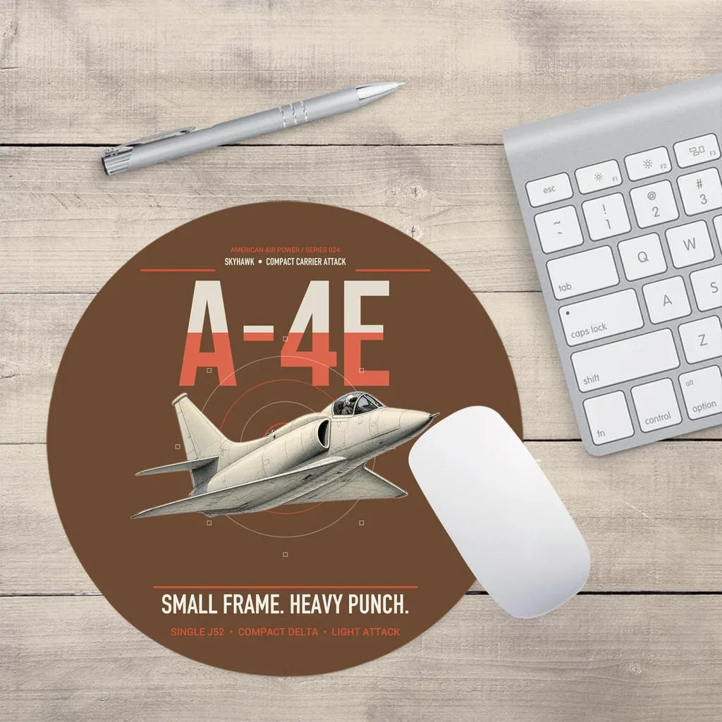 A-4E Skyhawk design on brown round mouse pad