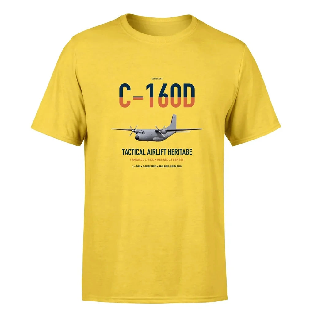 Transall C-160D design on yellow double-side t-shirt, single-side print
