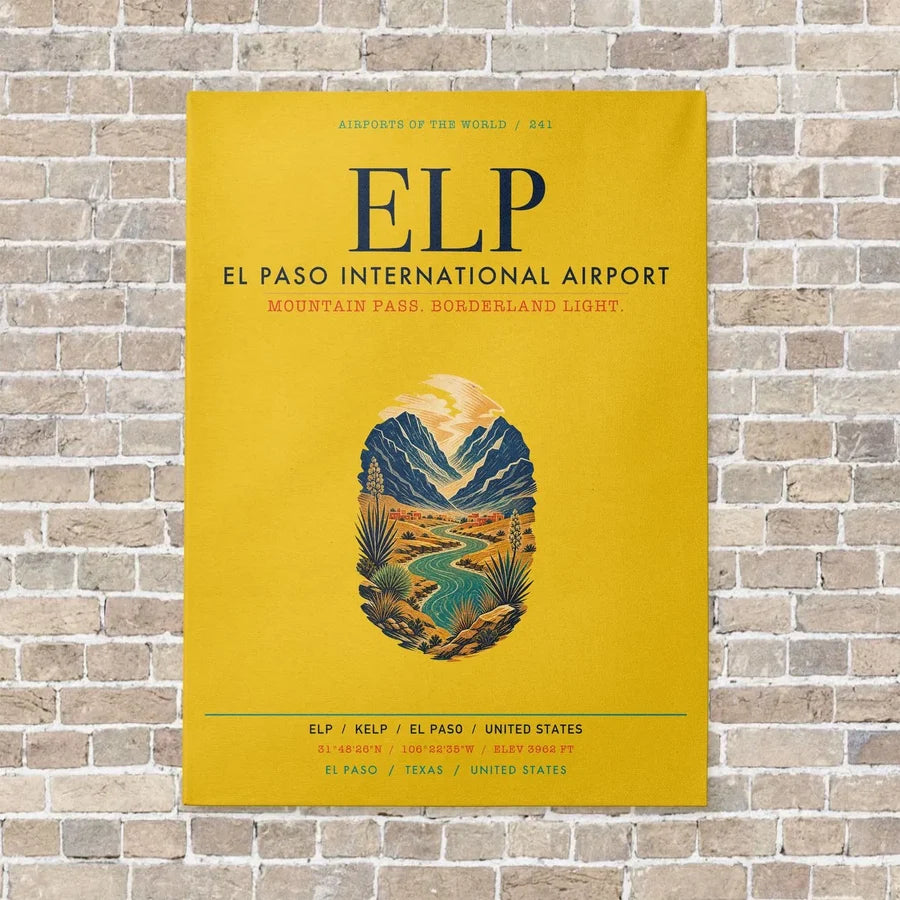 El Paso International Airport ELP vertical canvas print - no frame - yellow background