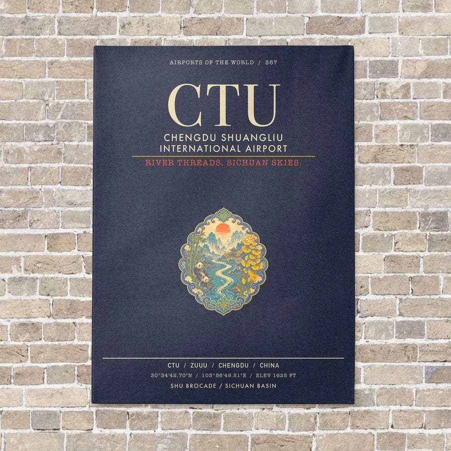Chengdu Shuangliu International Airport CTU - Canvas Framed - Navy Blue