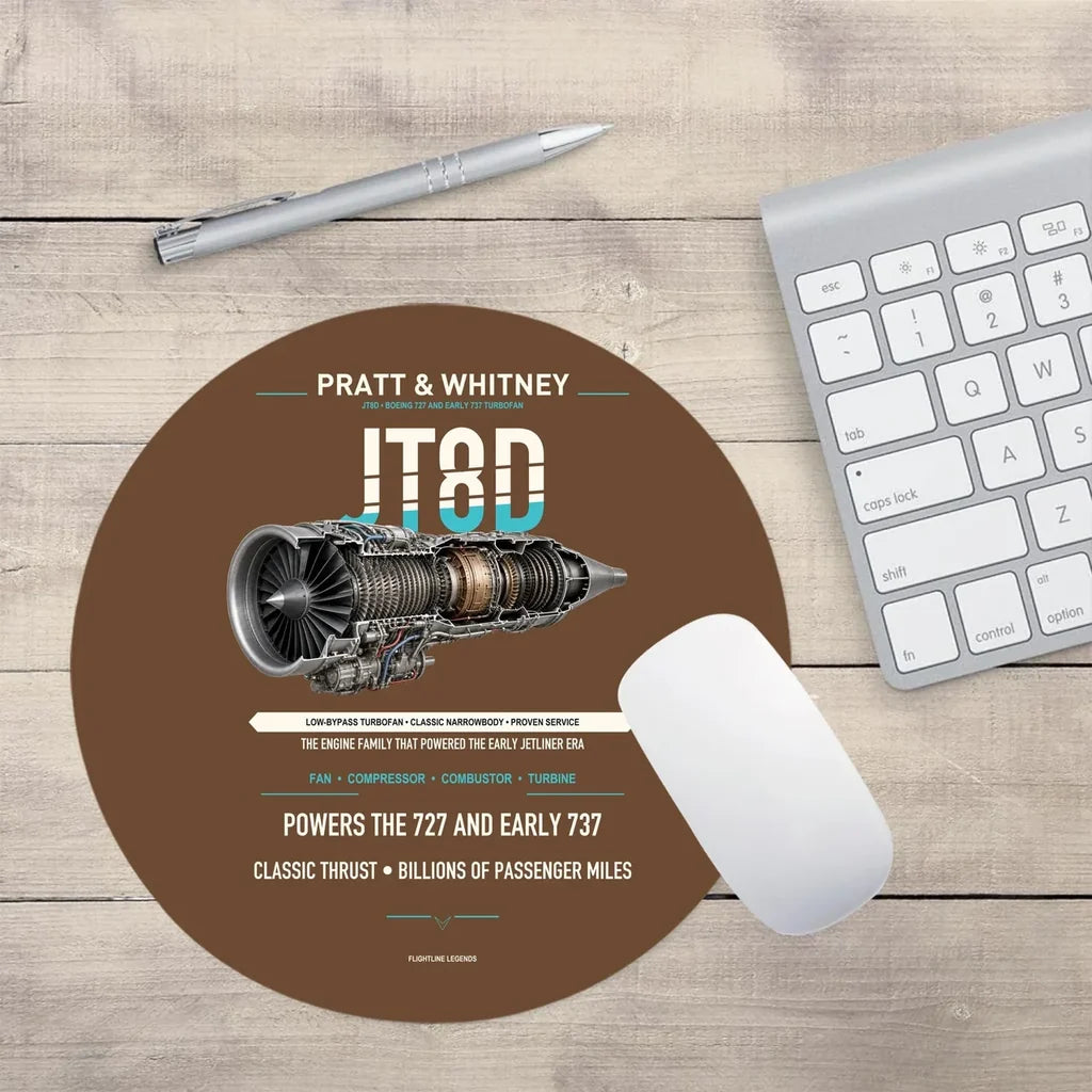 JT8D design on brown round mouse pad
