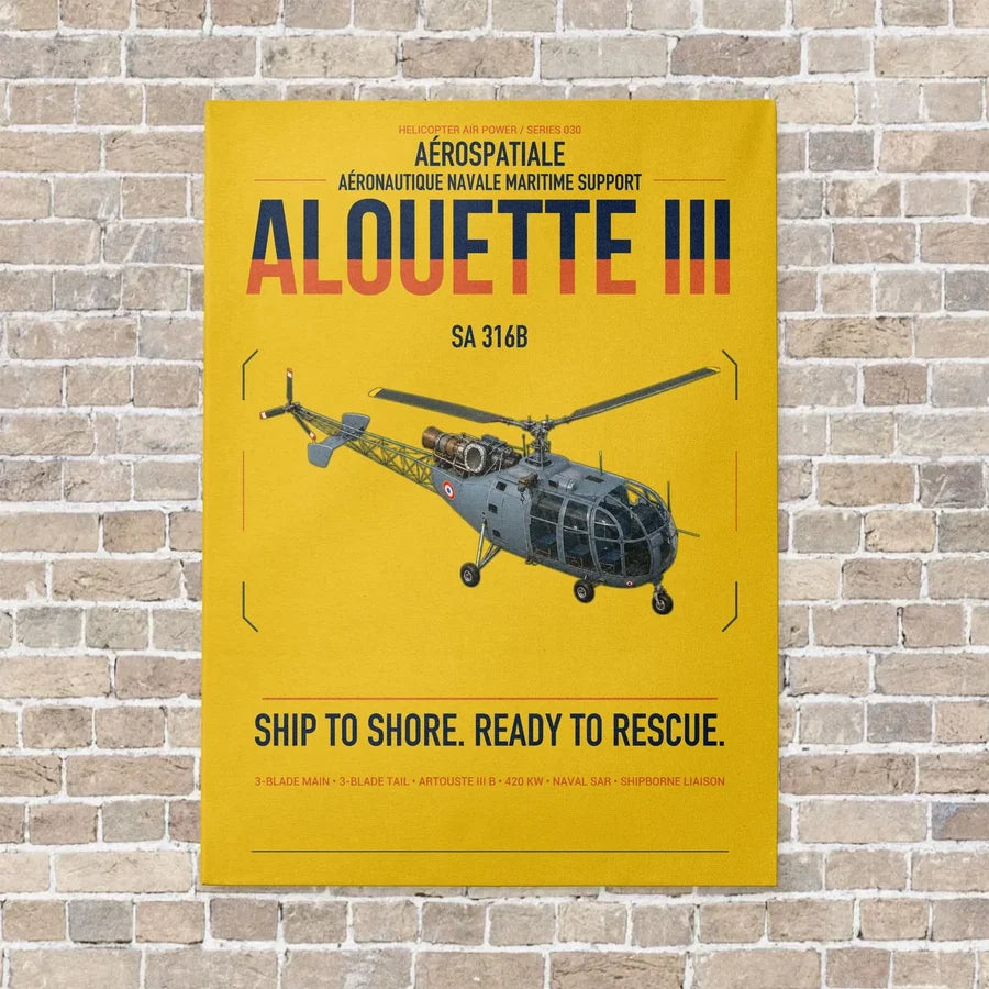 Aérospatiale SA 316B Alouette III vertical canvas print - no frame - yellow background