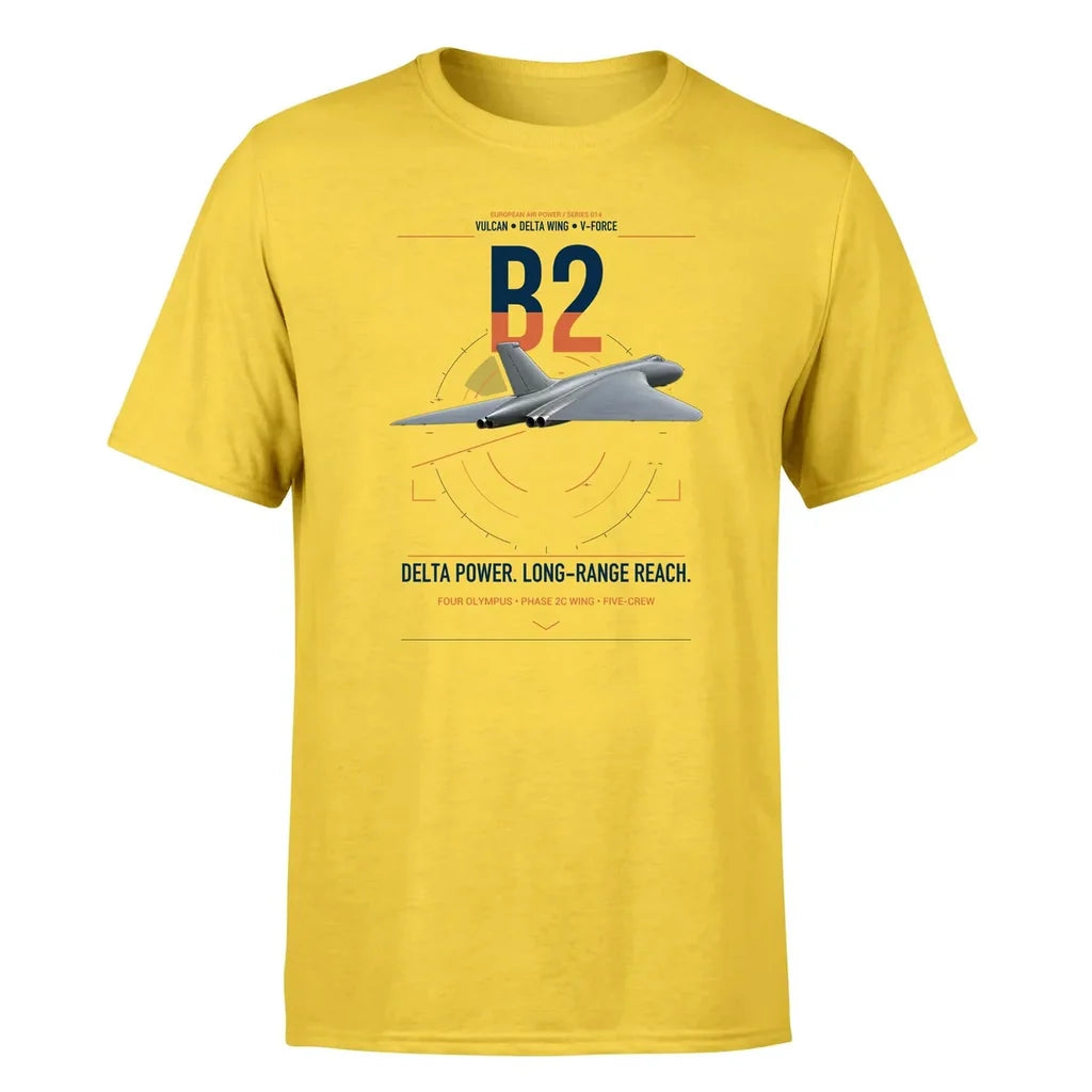 Avro Vulcan B2 design on yellow t-shirt, single-side print