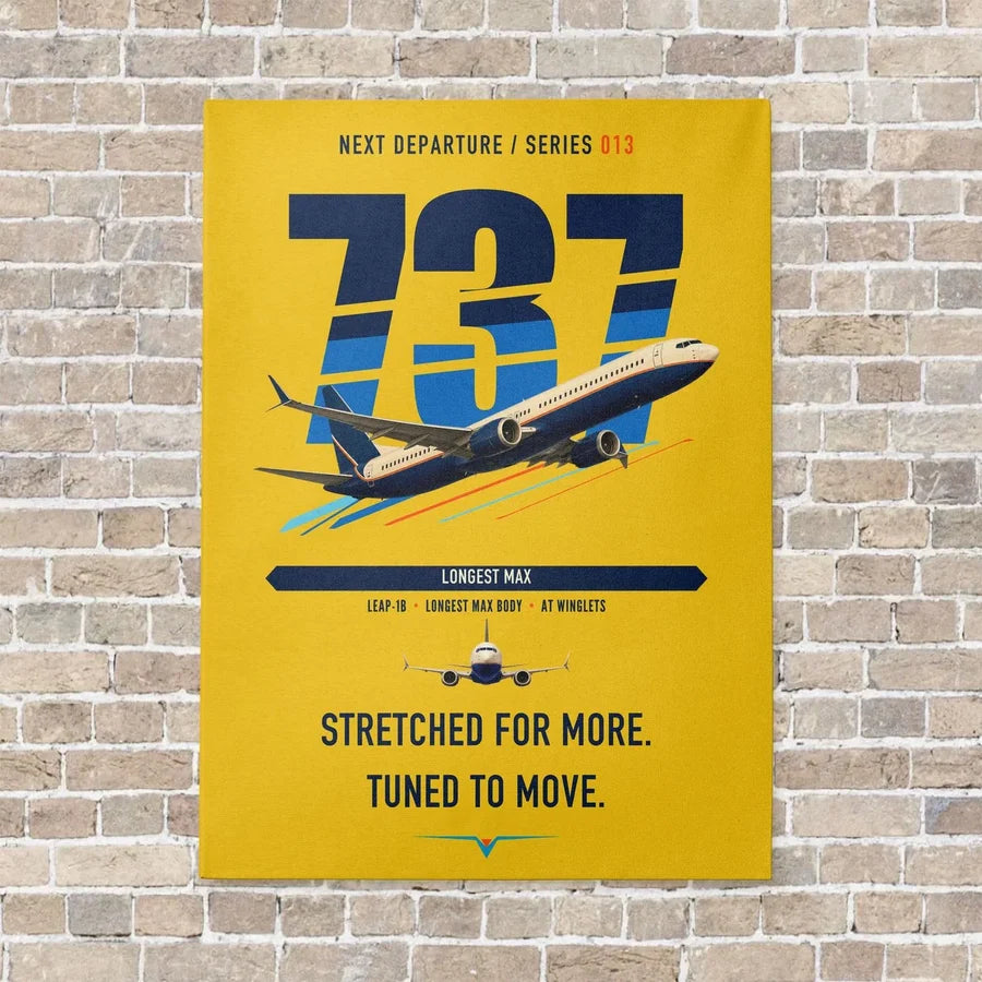 Boeing 737 MAX 10 vertical canvas print - no frame - yellow background