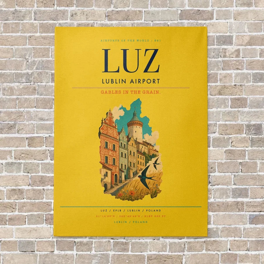 Lublin Airport LUZ vertical canvas print - no frame - yellow background
