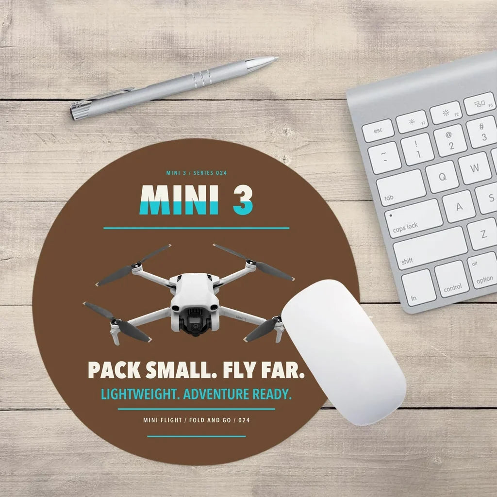 DJI Mini 3 design on brown round mouse pad