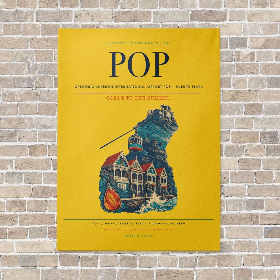 Gregorio Luperón International Airport POP — Puerto Plata vertical canvas print - no frame - yellow background