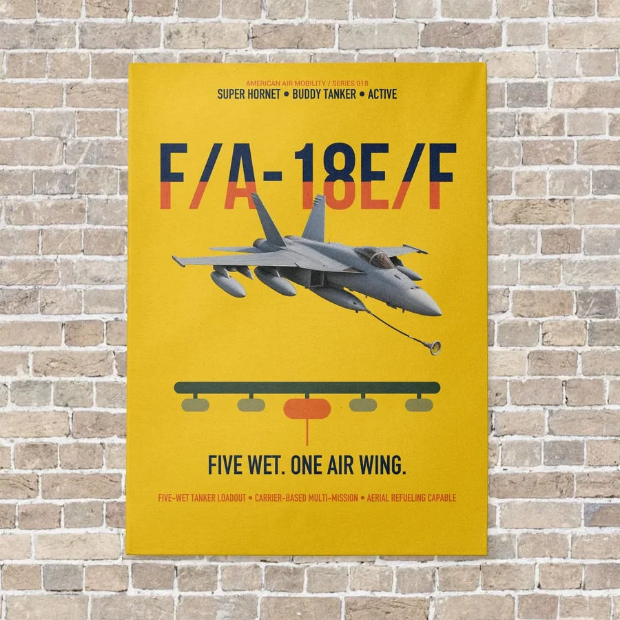 F A-18E F Buddy Tanker vertical canvas print - no frame - yellow background