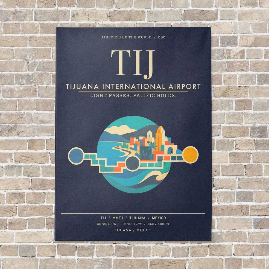 Tijuana International Airport TIJ - Canvas Framed - Navy Blue