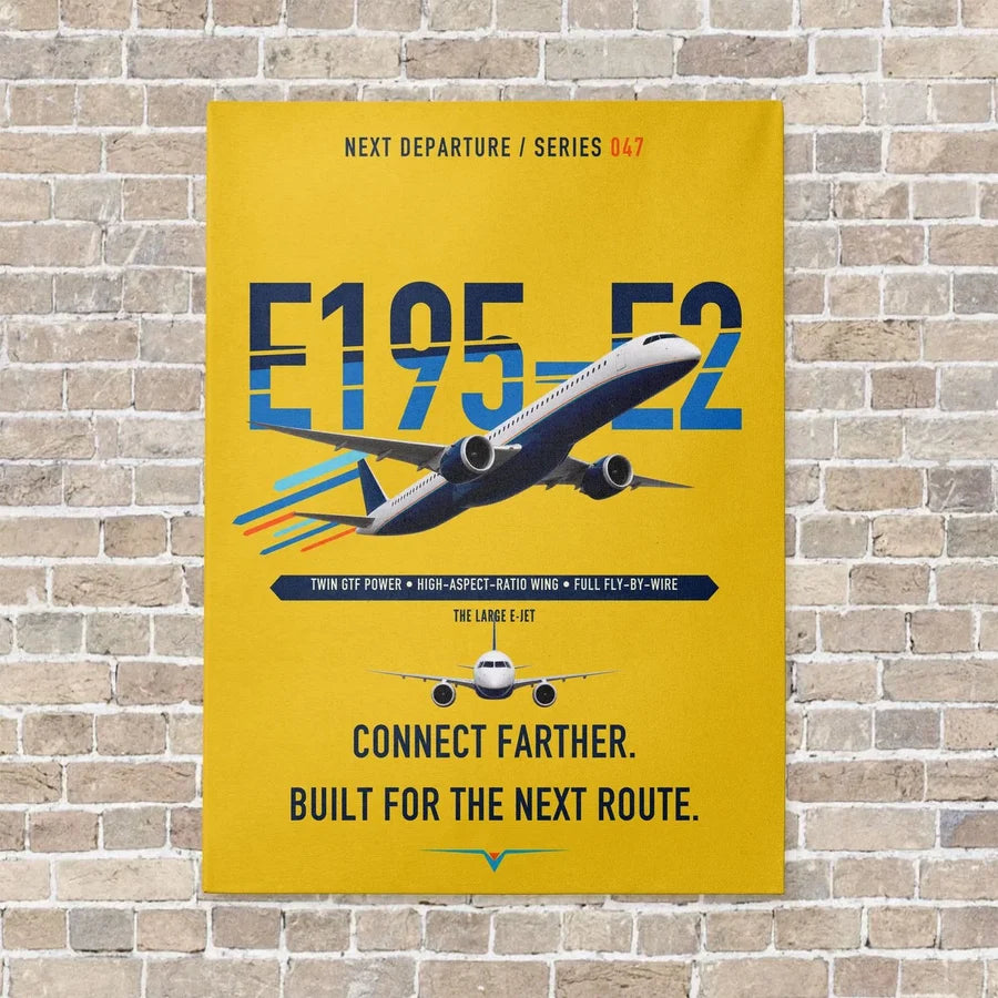 Embraer E195-E2 vertical canvas print - no frame - yellow background