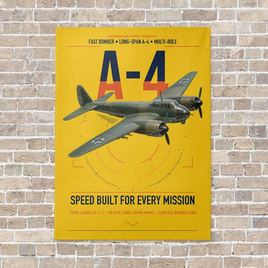 Junkers Ju 88A-4 vertical canvas print - no frame - yellow background