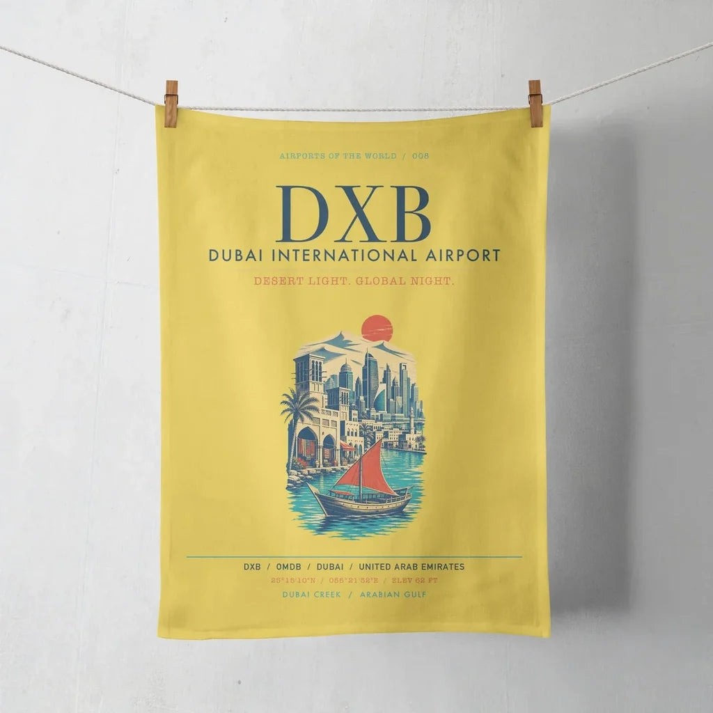 Dubai International Airport (DXB) design on yellow towel