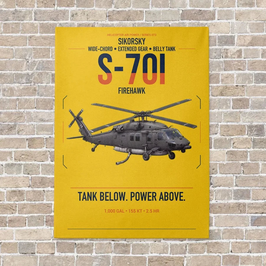 Sikorsky S-70i FIREHAWK vertical canvas print - no frame - yellow background