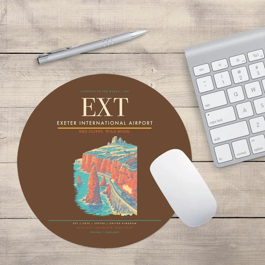 Exeter International Airport (EXT) design on brown round mouse pad