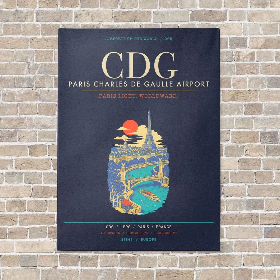 Paris Charles de Gaulle Airport CDG - Canvas Framed - Navy Blue