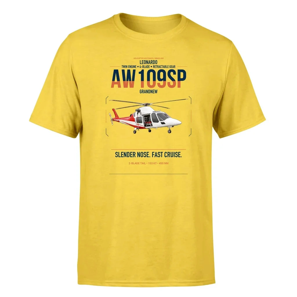 Leonardo AW109SP GrandNew design on yellow t-shirt, single-side print