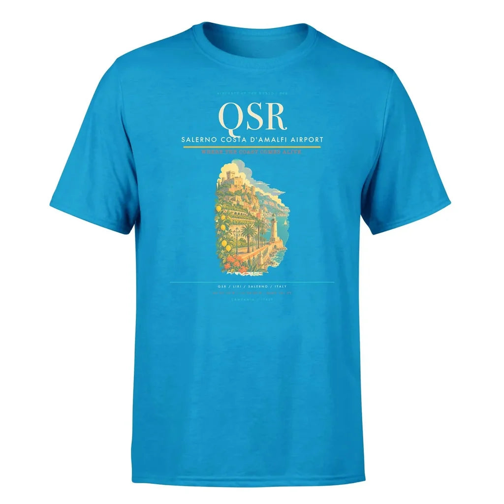 Salerno Costa d'Amalfi Airport (QSR) T-Shirt single-side front print in Turquoise | salerno-costa-damalfi-airport-qsr-double-side-t-shirt