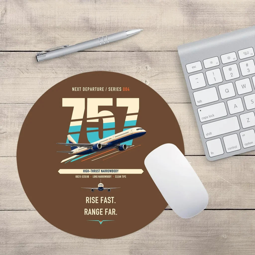 Boeing 757-200 design on brown round mouse pad