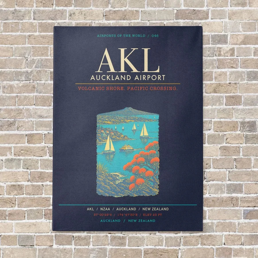 Auckland Airport AKL - Canvas Framed - Navy Blue