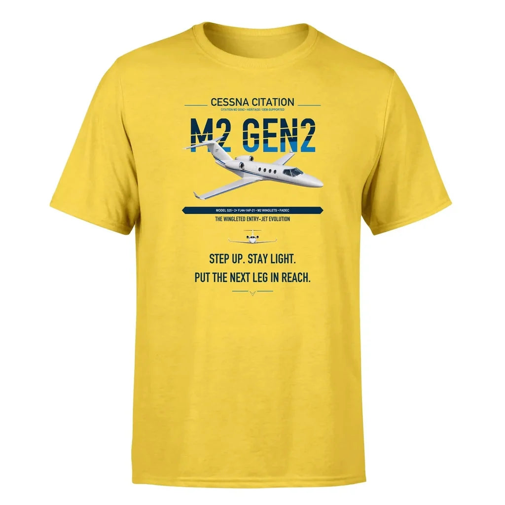 Cessna Citation M2 Gen2 design on yellow double-side t-shirt, single-side print