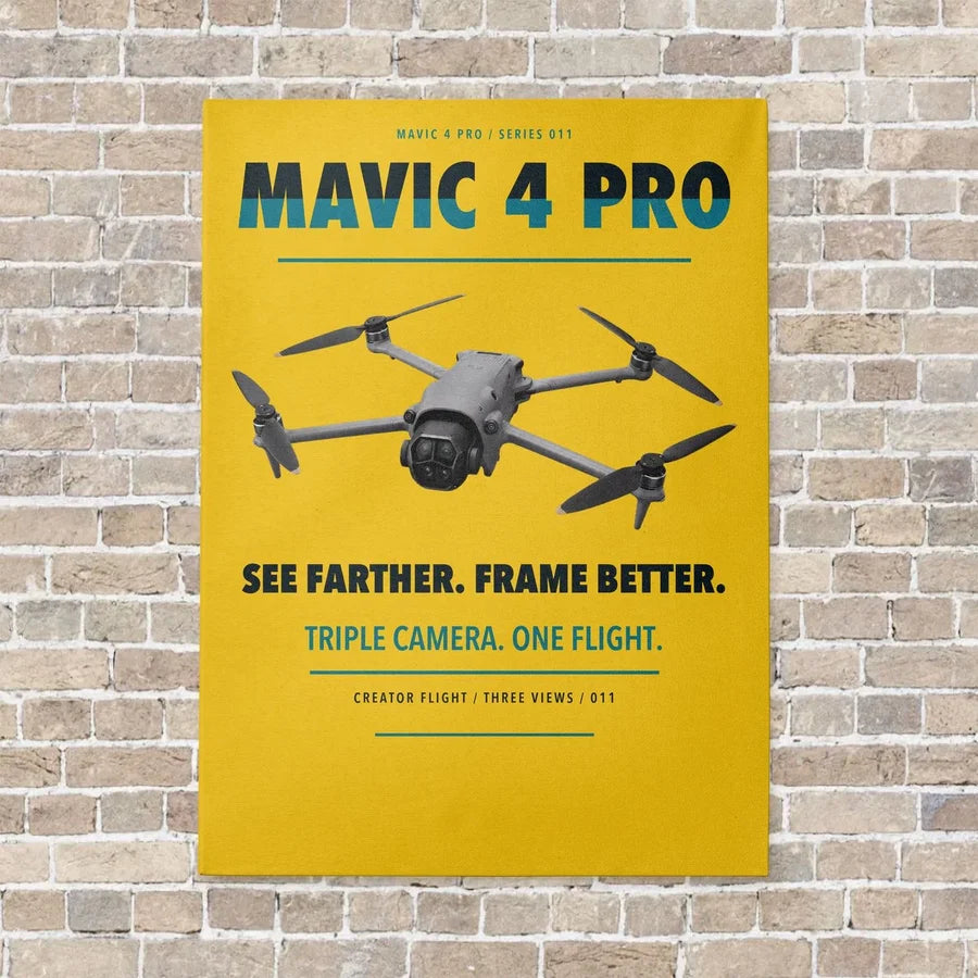 DJI Mavic 4 Pro vertical canvas print - no frame - yellow background