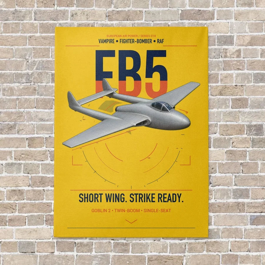 de Havilland Vampire FB5 vertical canvas print - no frame - yellow background