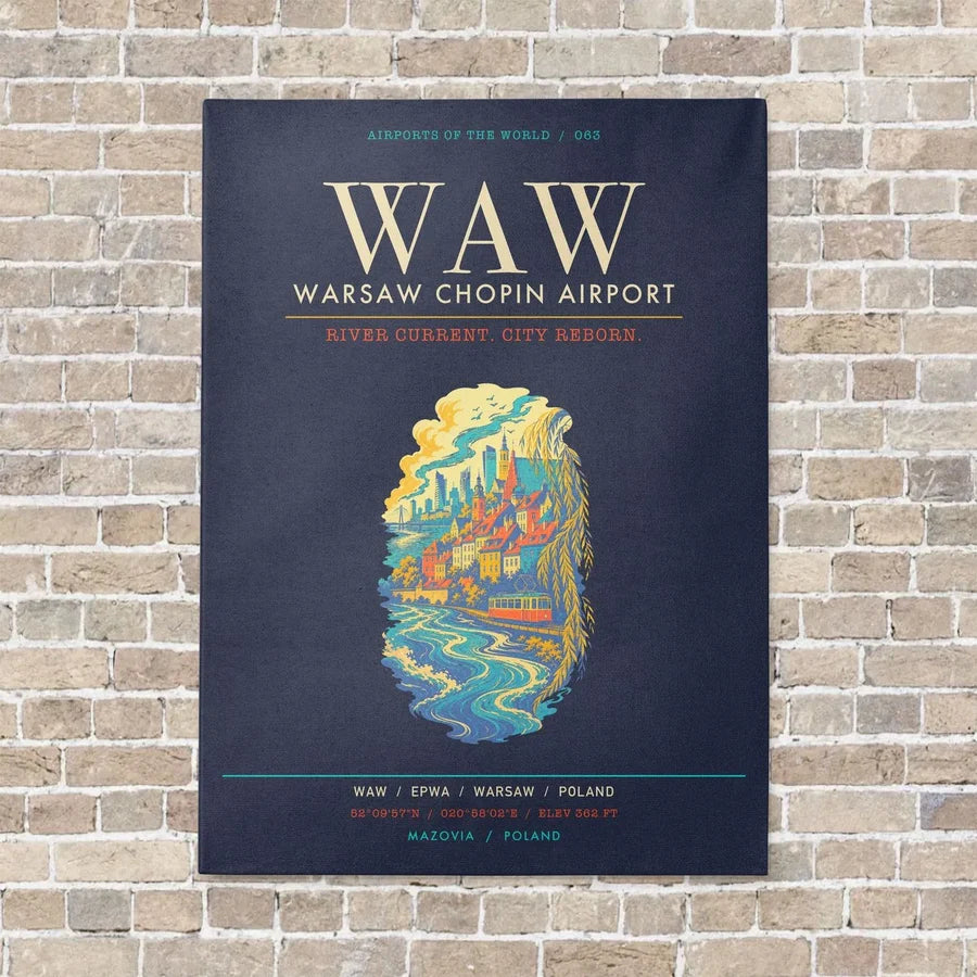 Warsaw Chopin Airport WAW - Canvas Framed - Navy Blue