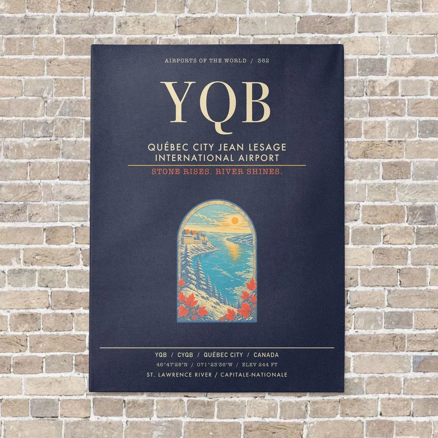 Quebec City Jean Lesage International Airport YQB - Canvas Framed - Navy Blue