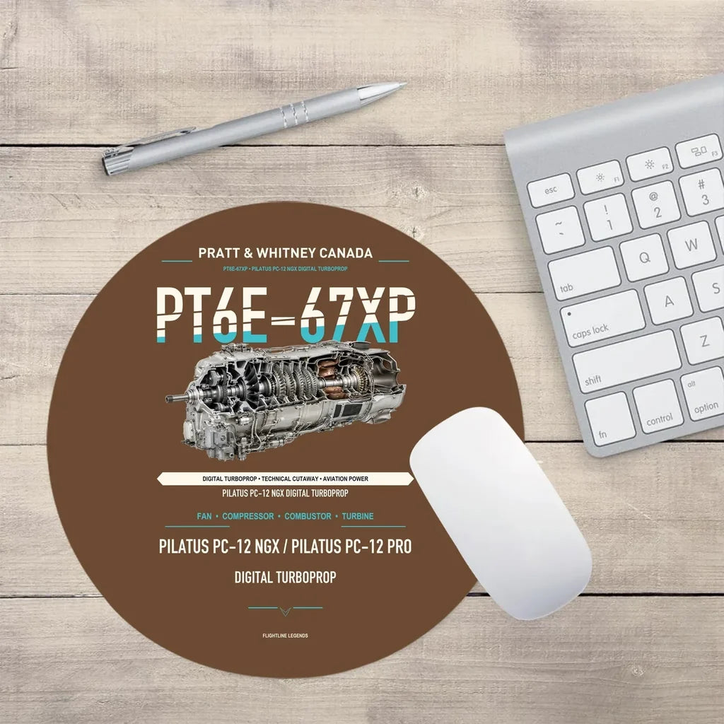 PT6E-67XP design on brown round mouse pad