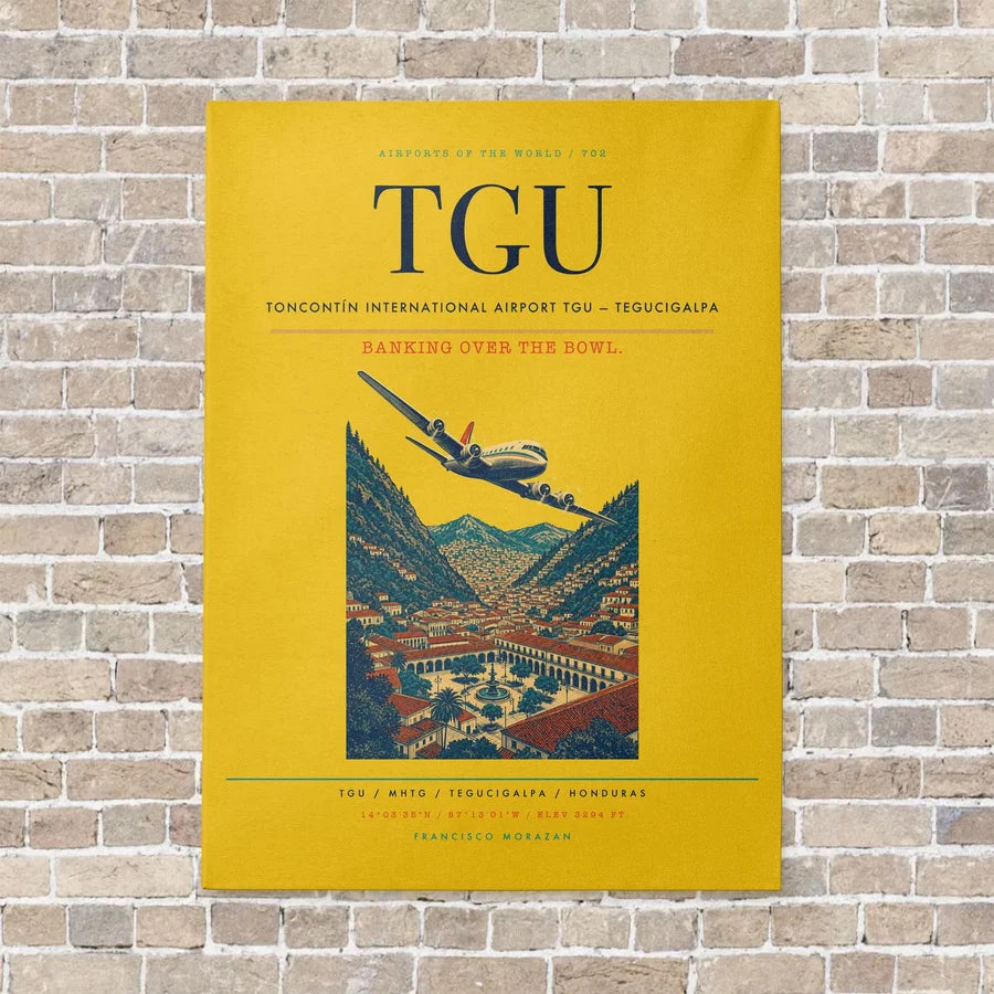Toncontín International Airport TGU — Tegucigalpa vertical canvas print - no frame - yellow background