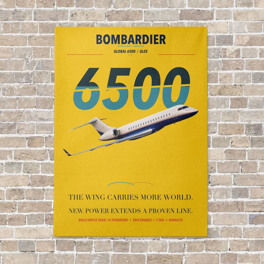 Bombardier Global 6500 vertical canvas print - no frame - yellow background